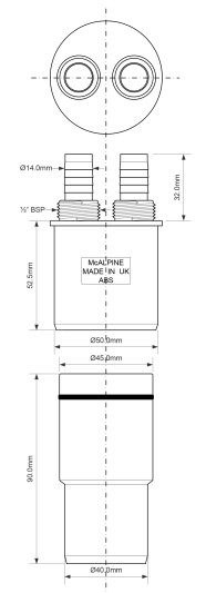 Адаптер для подключения слива с 2-мя отводами 14мм-1/2 McAlpine  WFH-CON4050