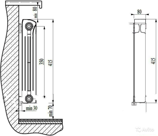 Биметаллический радиатор RiFar Monolit 3/4" 500 мм 8 секций, боковое подключение 